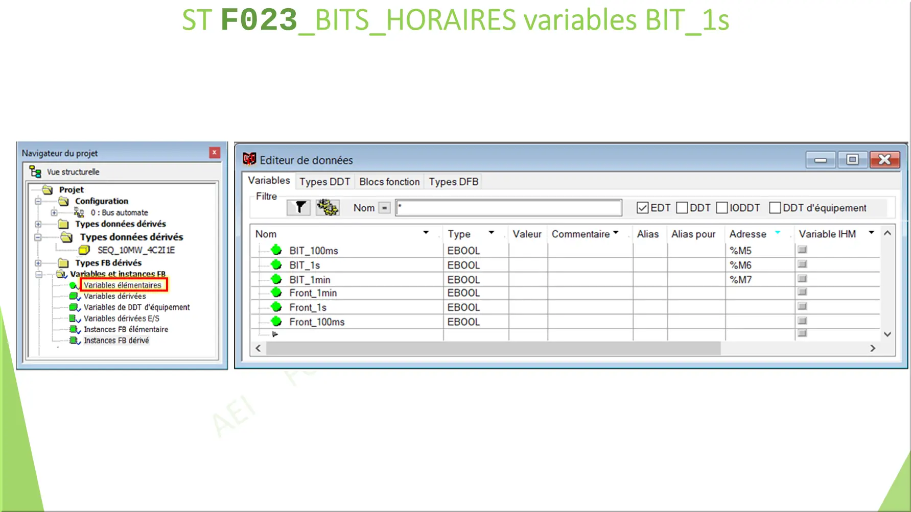 ST F023_BITS_HORAIRES variables BIT_1s